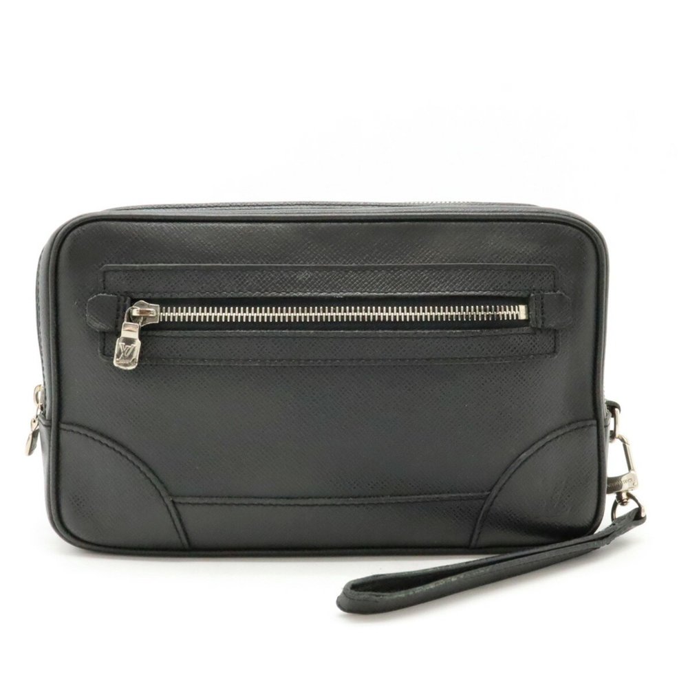 Louis Vuitton Black Leather Wristlet Clutch